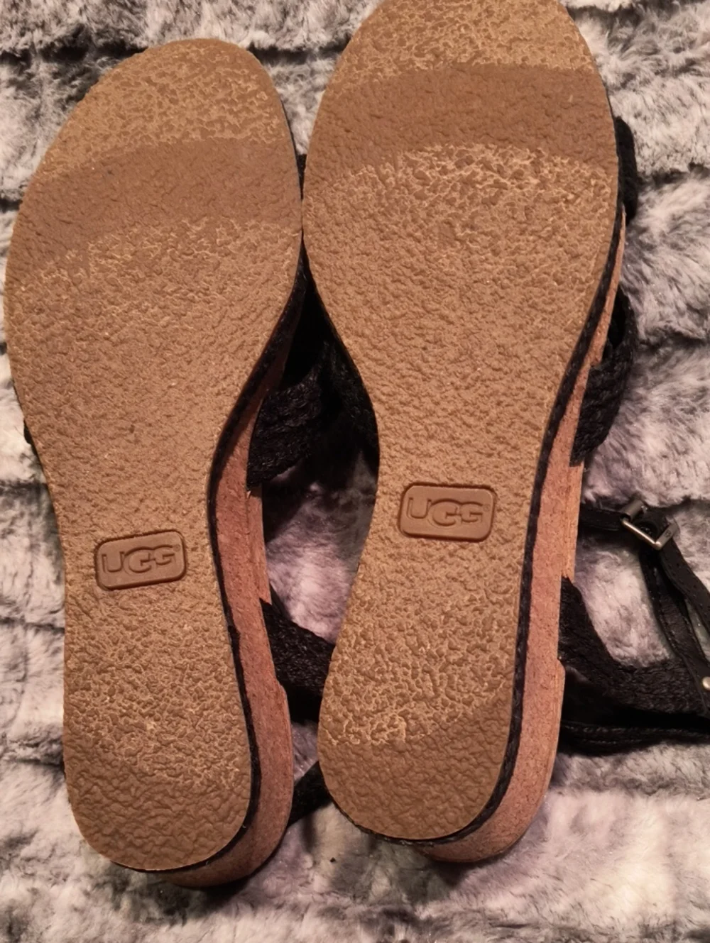 UGG Black Braided Strap Wedge Sandals